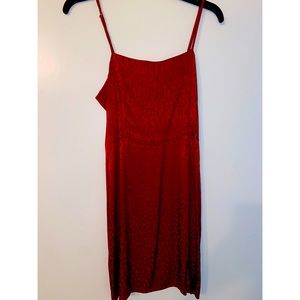 Red satin patterned dress